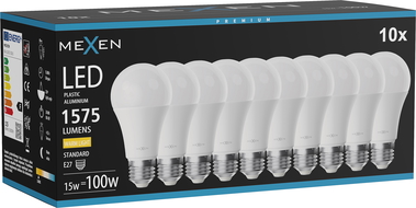 Mexen Nova 10x LED izzó E27, A60, 15W, Meleg - 3000K, 1575 lm - L100-E27-1530-01x10