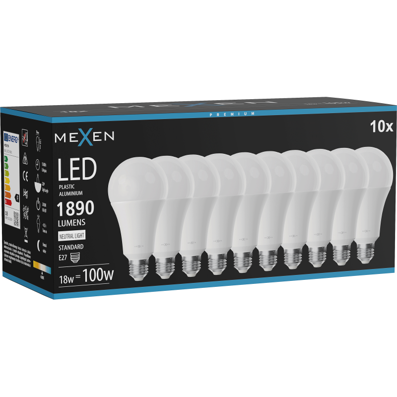 Mexen Nova 10x LED izzó E27, A70, 18W, Semleges - 4000K, 1890 lm - L100-E27-1840-01x10