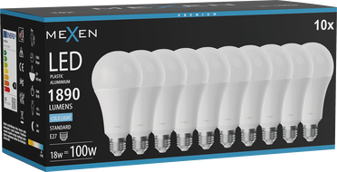 Mexen Nova 10x LED izzó E27, A70, 18W, Hideg - 6500K, 1890 lm - L100-E27-1865-01x10