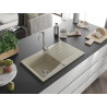 Mexen Cesar Chiuvetă de granit cu 1 cuvă și picurător 775 x 470 mm, bej, sifon cromat - 6514771010-69