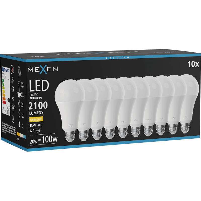 Mexen Nova 10x Bec LED E27, A70, 20W, Caldă - 3000K, 2100 lm - L100-E27-2030-01x10
