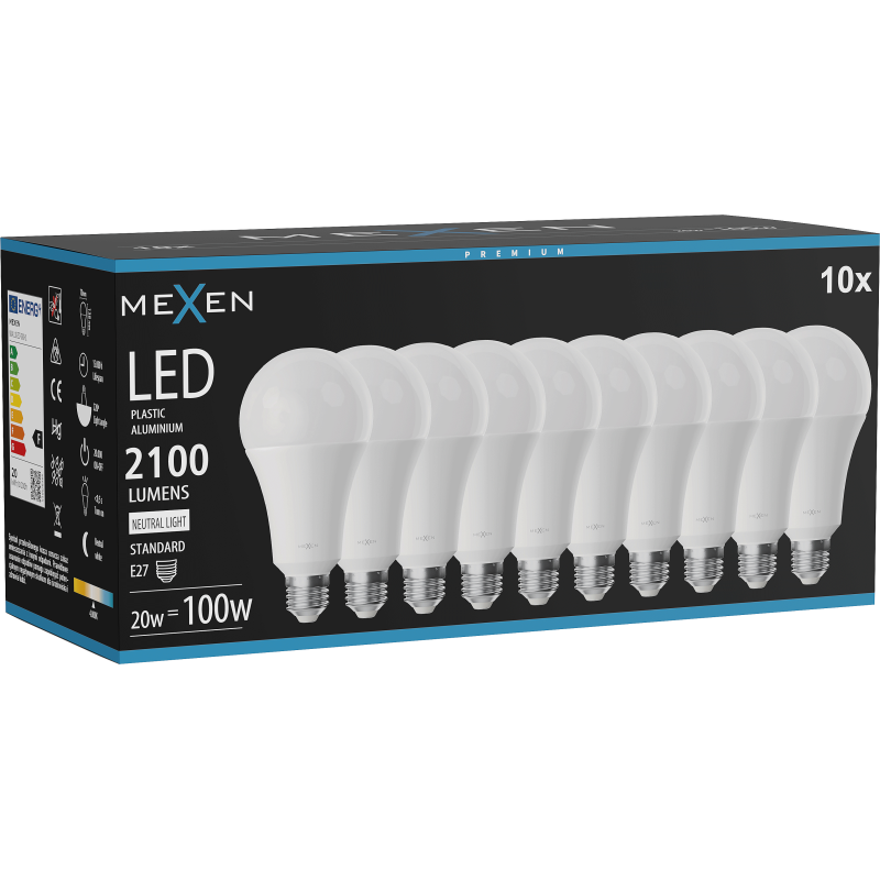 Mexen Nova 10x LED izzó E27, A70, 20W, Semleges - 4000K, 2100 lm - L100-E27-2040-01x10