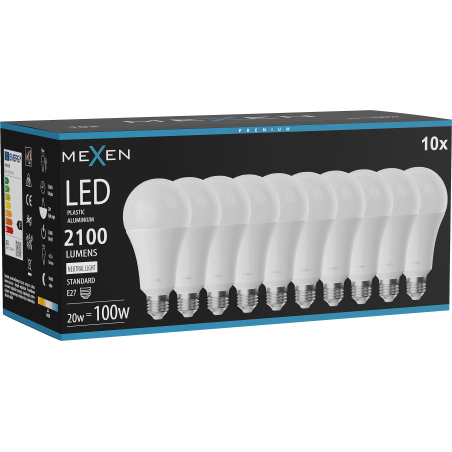 Mexen Nova 10x LED izzó E27, A70, 20W, Semleges - 4000K, 2100 lm - L100-E27-2040-01x10