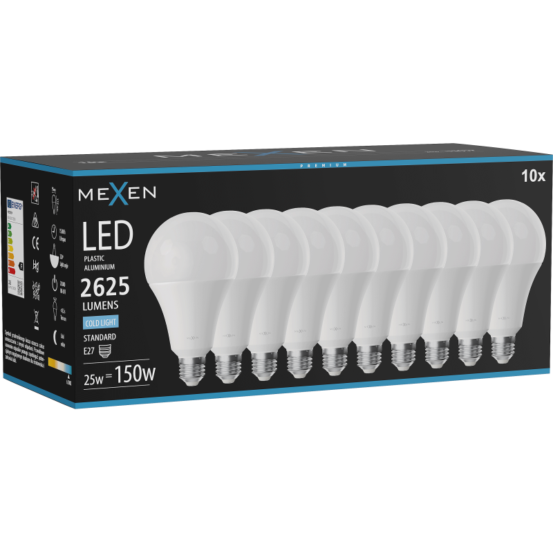 Mexen Nova 10x LED izzó E27, A95, 25W, Hideg - 6500K, 2625 lm - L100-E27-2565-01x10