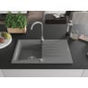 Mexen Cesar egymedencés gránit mosogató csepegtetővel 775 x 470 mm, szürke, króm szifon - 6514771010-71