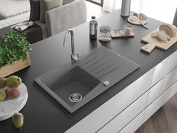Mexen Cesar chiuvetă din granit cu 1 compartiment cu picurător 775 x 470 mm, Gri - 6514771010-71