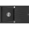 Mexen Cesar chiuvetă de granit cu o singură cuvă cu scurgător, 775 x 470 mm, negru/argintiu metalizat, sifon crom