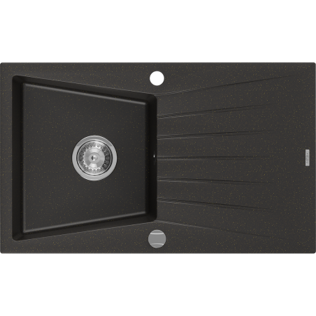 Mexen Cesar chiuvetă de bucătărie din granit 1 cuvă cu scurgător 775 x 470 mm, negru/auriu metalizat, sifon crom