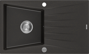 Mexen Cesar 1-medencés gránit mosogató edényszárítóval 775 x 470 mm, Fekete/Fém arany - 6514771010-75