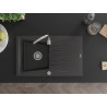 Mexen Cesar chiuvetă de bucătărie din granit cu 1 cuvă și picurător 775 x 470 mm, negru pătat, sifon crom - 6514771010-76
