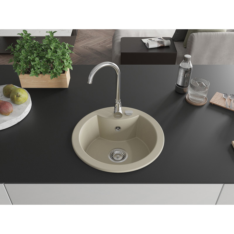 Mexen Diego chiuvetă granit 1-cameră 488 x 480 mm, bej, sifon crom - 6512481000-69