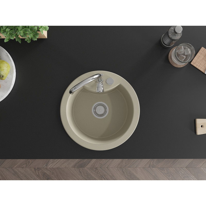 Mexen Diego chiuvetă din granit cu 1 compartiment 488 x 480 mm, bej, sifon crom - 6512481000-69