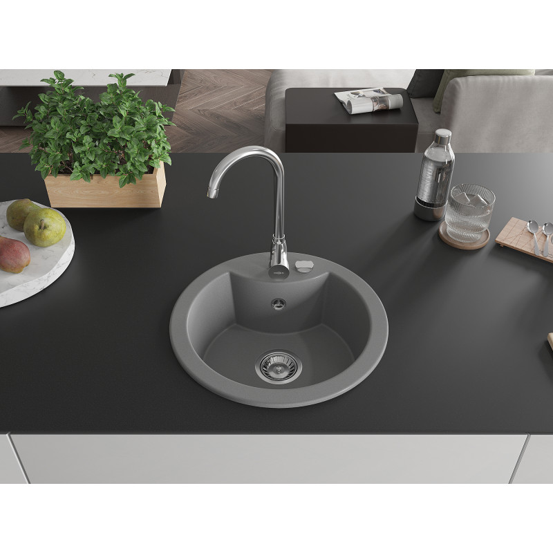 Mexen Diego chiuvetă de bucătărie din granit cu 1 cuvă 488 x 480 mm, gri, sifon crom - 6512481000-71
