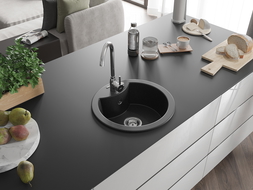 Mexen Diego chiuvetă de granit cu 1 compartiment 488 x 480 mm, Neagră/Argintiu metalic - 6512481000-73