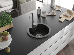 Mexen Diego chiuvetă de granit cu 1 compartiment 488 x 480 mm, Neagră/Auriu metalic - 6512481000-75