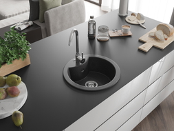 Mexen Diego chiuvetă din granit cu 1 compartiment 488 x 480 mm, neagră, sifon cromat - 6512481000-77
