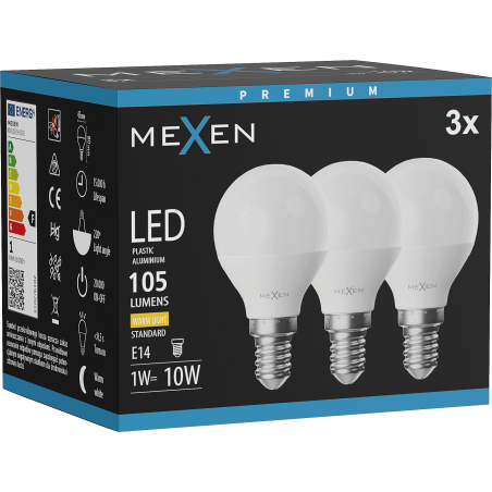 Mexen Nova 3x Bec LED E14, G45, 1W, Cald - 3000K, 105 lm - L101-E14-0130-01x03