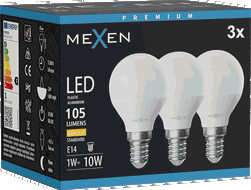 Mexen Nova 3x LED izzó E14, G45, 1W, Meleg - 3000K, 105 lm - L101-E14-0130-01x03