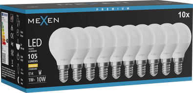 Mexen Nova 10x Bec LED E14, G45, 1W, Caldă - 3000K, 105 lm - L101-E14-0130-01x10