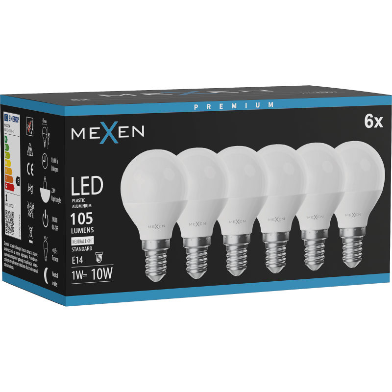 Mexen Nova 6x Bec LED E14, G45, 1W, Neutru - 4000K, 105 lm - L101-E14-0140-01x06
