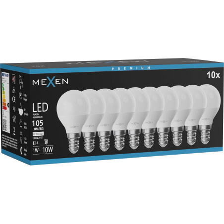 Mexen Nova 10x LED izzó E14, G45, 1W, Semleges - 4000K, 105 lm - L101-E14-0140-01x10