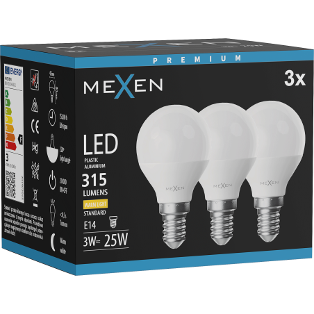 Mexen Nova 3x Bec LED E14, G45, 3W, Cald - 3000K, 315 lm - L101-E14-0330-01x03