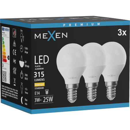 Mexen Nova 3x LED izzó E14, G45, 3W, Meleg - 3000K, 315 lm - L101-E14-0330-01x03