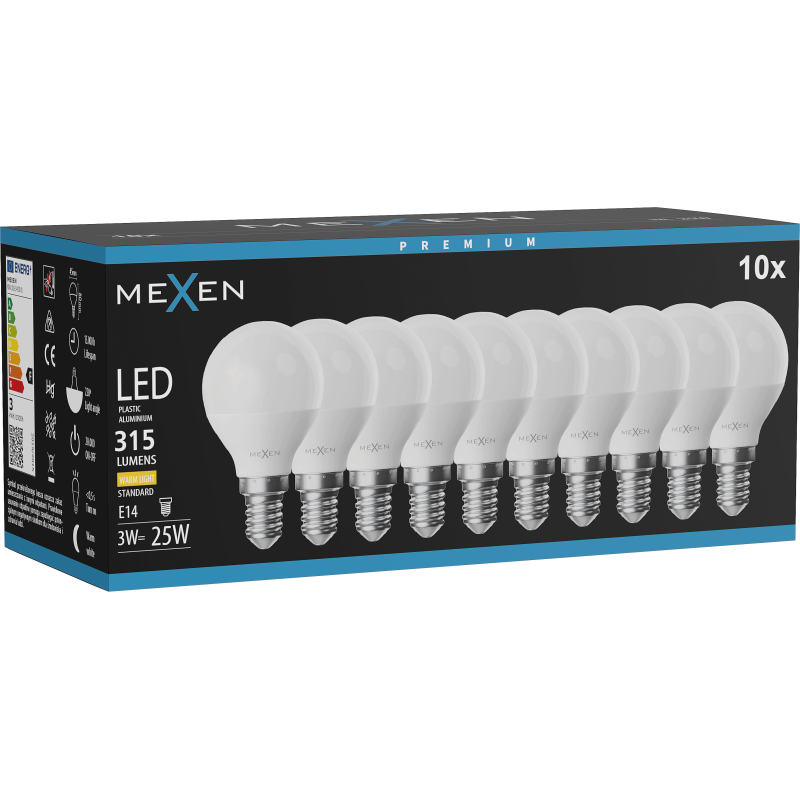Mexen Nova 10x Bec LED E14, G45, 3W, Caldă - 3000K, 315 lm - L101-E14-0330-01x10