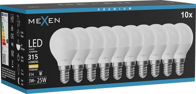 Mexen Nova 10x Bec LED E14, G45, 3W, Caldă - 3000K, 315 lm - L101-E14-0330-01x10