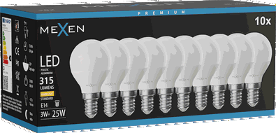 Mexen Nova 10x LED izzó E14, G45, 3W, Meleg - 3000K, 315 lm - L101-E14-0330-01x10
