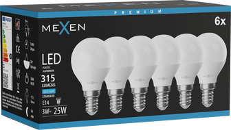 Mexen Nova 6x Bec LED E14, G45, 3W, Rece - 6500K, 315 lm - L101-E14-0365-01x06