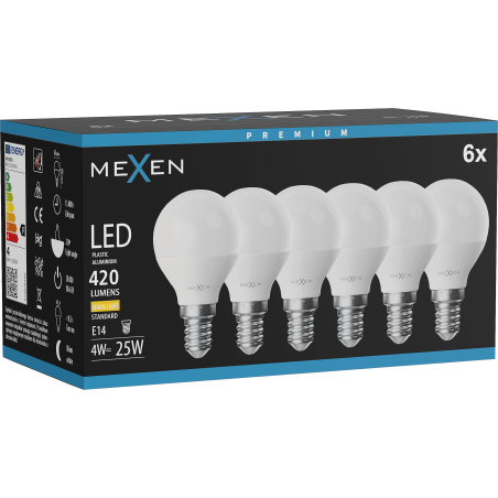 Mexen Nova 6x Bec LED E14, G45, 4W, Caldă - 3000K, 420 lm - L101-E14-0430-01x06