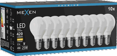 Mexen Nova 10x LED izzó E14, G45, 4W, Meleg - 3000K, 420 lm - L101-E14-0430-01x10