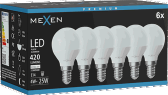 Mexen Nova 6x LED izzó E14, G45, 4W, Semleges - 4000K, 420 lm - L101-E14-0440-01x06