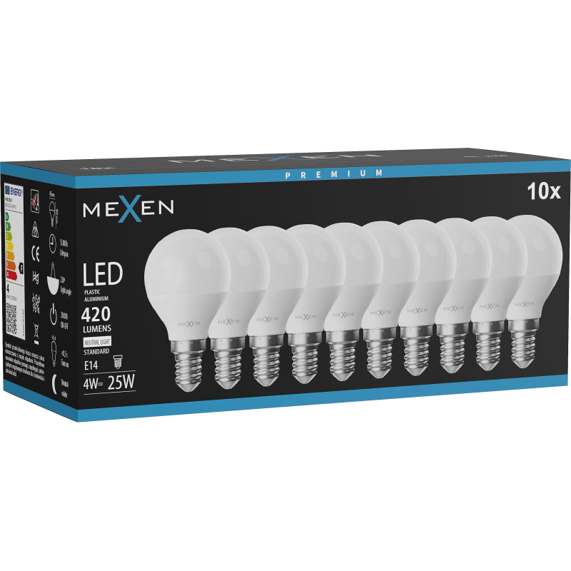 Mexen Nova 10x Bec LED E14, G45, 4W, Neutră - 4000K, 420 lm - L101-E14-0440-01x10