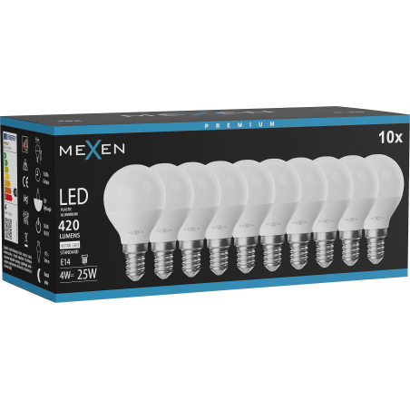 Mexen Nova 10x LED izzó E14, G45, 4W, Semleges - 4000K, 420 lm - L101-E14-0440-01x10