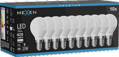 Mexen Nova 10x LED izzó E14, G45, 4W, Semleges - 4000K, 420 lm - L101-E14-0440-01x10