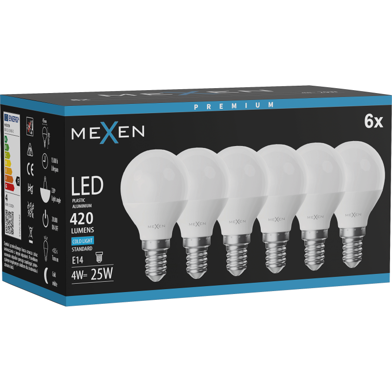 Mexen Nova 6x Bec LED E14, G45, 4W, Rece - 6500K, 420 lm - L101-E14-0465-01x06