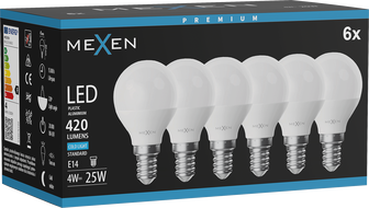 Mexen Nova 6x Bec LED E14, G45, 4W, Rece - 6500K, 420 lm - L101-E14-0465-01x06