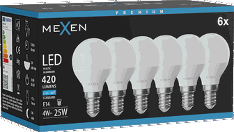 Mexen Nova 6x LED izzó E14, G45, 4W, Hideg - 6500K, 420 lm - L101-E14-0465-01x06
