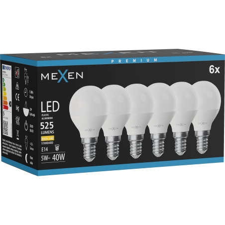 Mexen Nova 6x Bec LED E14, G45, 5W, Caldă - 3000K, 525 lm - L101-E14-0530-01x06
