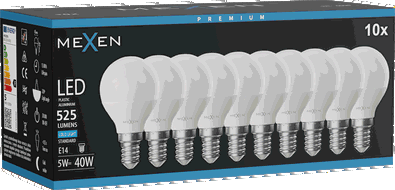 Mexen Nova 10x LED izzó E14, G45, 5W, Hideg - 6500K, 525 lm - L101-E14-0565-01x10