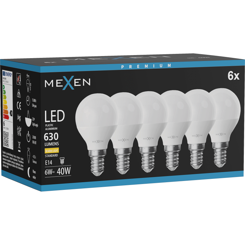 Mexen Nova 6x Bec LED E14, G45, 6W, Caldă - 3000K, 630 lm - L101-E14-0630-01x06