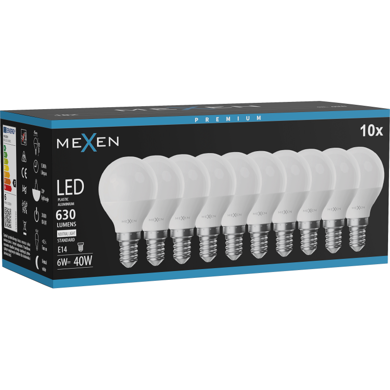 Mexen Nova 10x LED izzó E14, G45, 6W, Semleges - 4000K, 630 lm - L101-E14-0640-01x10