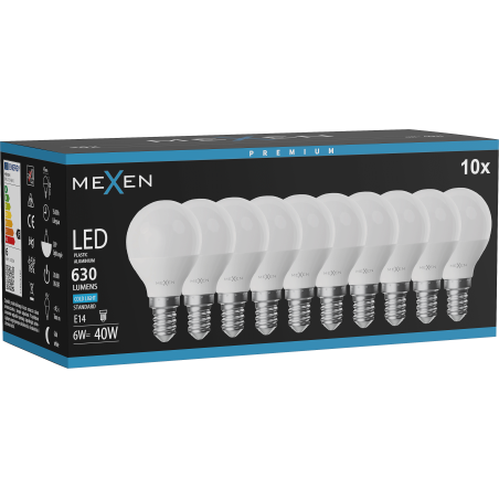 Mexen Nova 10x LED izzó E14, G45, 6W, Hideg - 6500K, 630 lm - L101-E14-0665-01x10