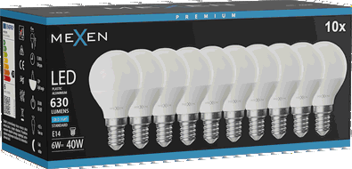Mexen Nova 10x LED izzó E14, G45, 6W, Hideg - 6500K, 630 lm - L101-E14-0665-01x10