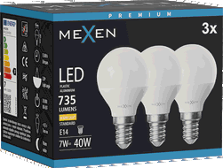 Mexen Nova 3x LED izzó E14, G45, 7W, Meleg - 3000K, 735 lm - L101-E14-0730-01x03