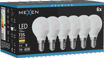 Mexen Nova 6x LED izzó E14, G45, 7W, Meleg - 3000K, 735 lm - L101-E14-0730-01x06