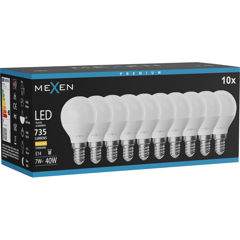 Mexen Nova 10x LED izzó E14, G45, 7W, Meleg - 3000K, 735 lm - L101-E14-0730-01x10