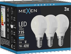 Mexen Nova 3x LED izzó E14, G45, 7W, Hideg - 6500K, 735 lm - L101-E14-0765-01x03